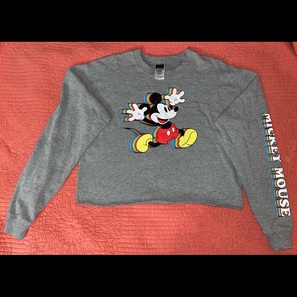 Disney Mickey Rainbow sweater. Sz. Small Crewneck cropped sweater